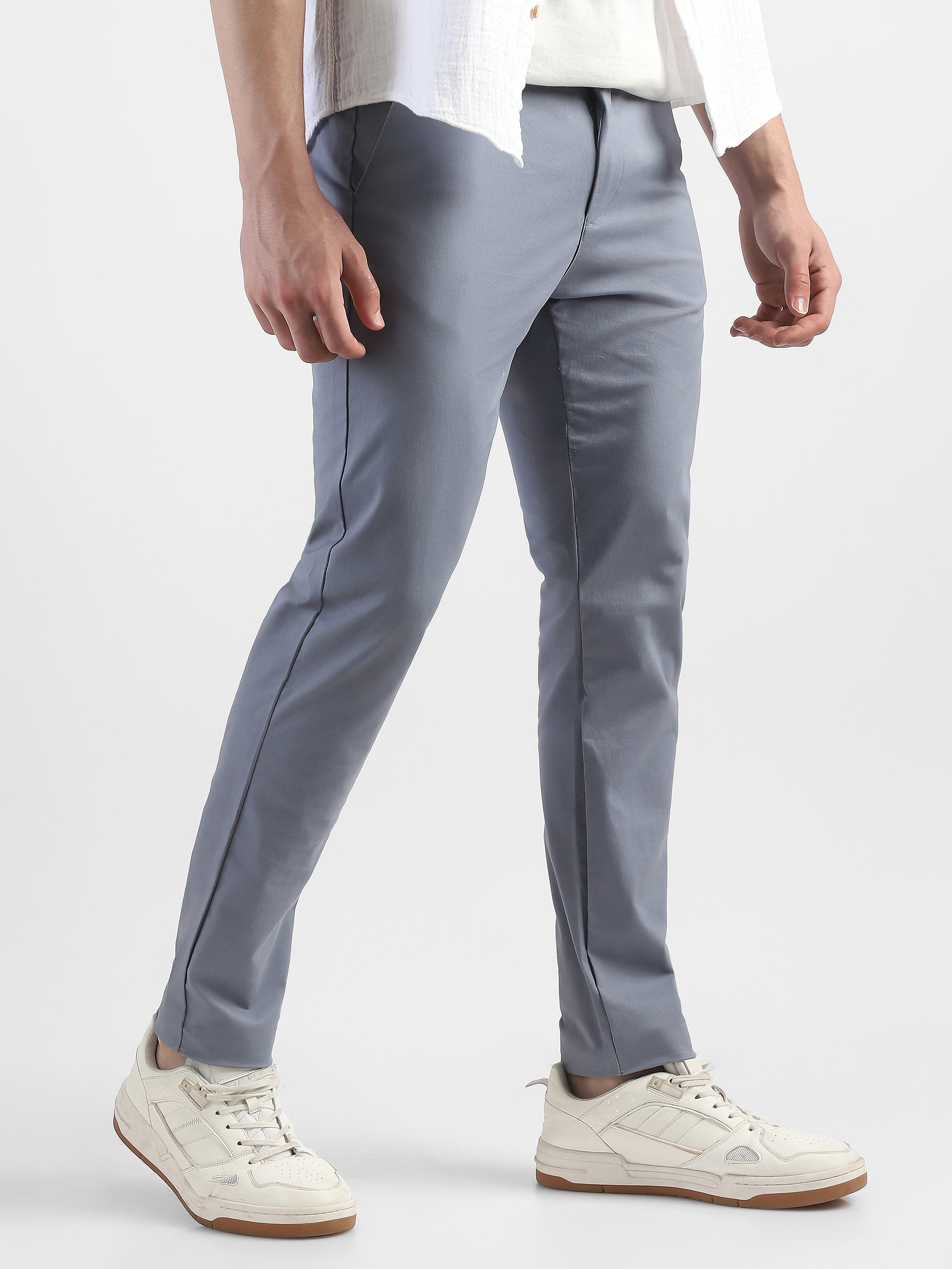 Men Blue Slim Fit Mid Rise Formal Trouser