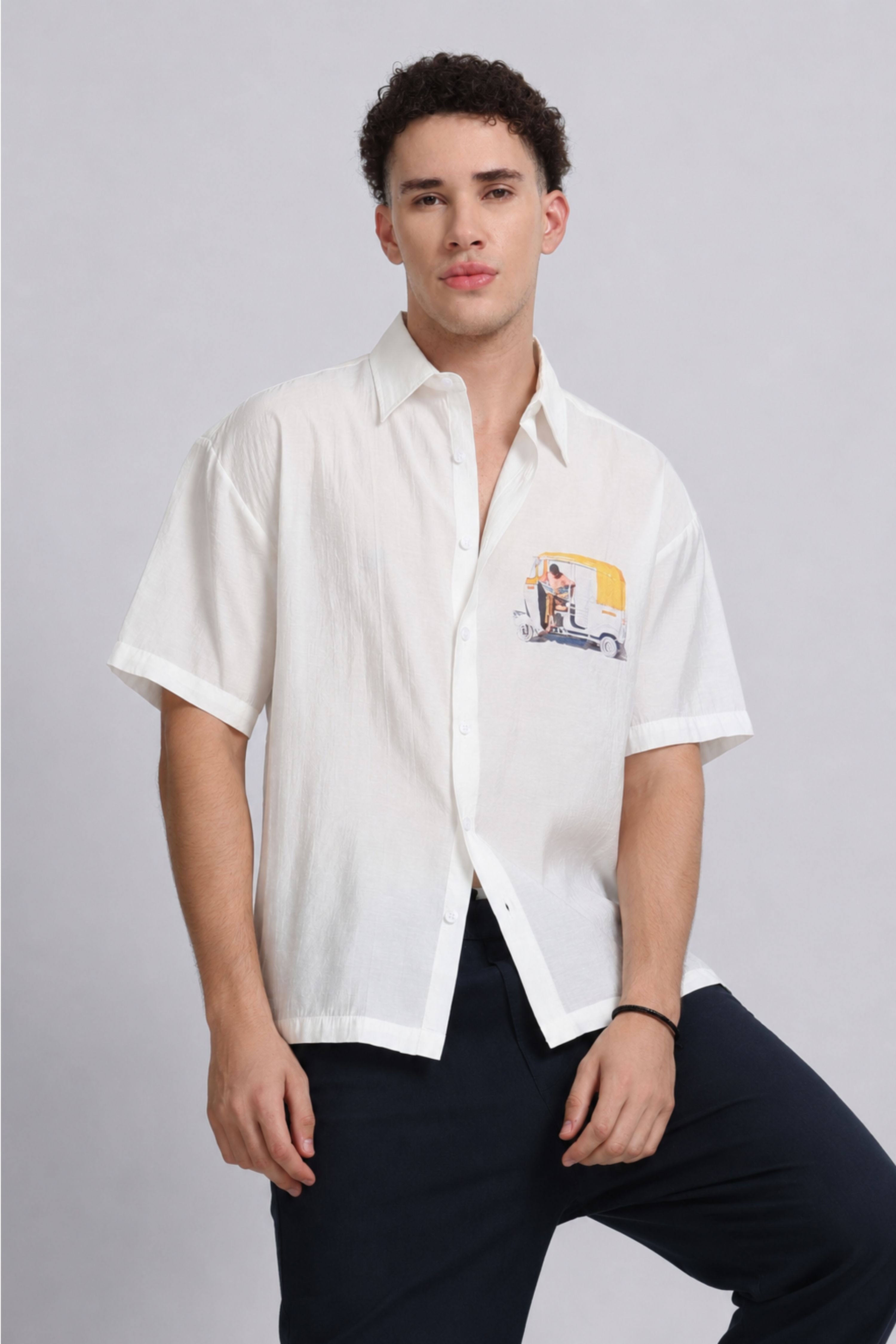 Men White Oversized Print Shirt