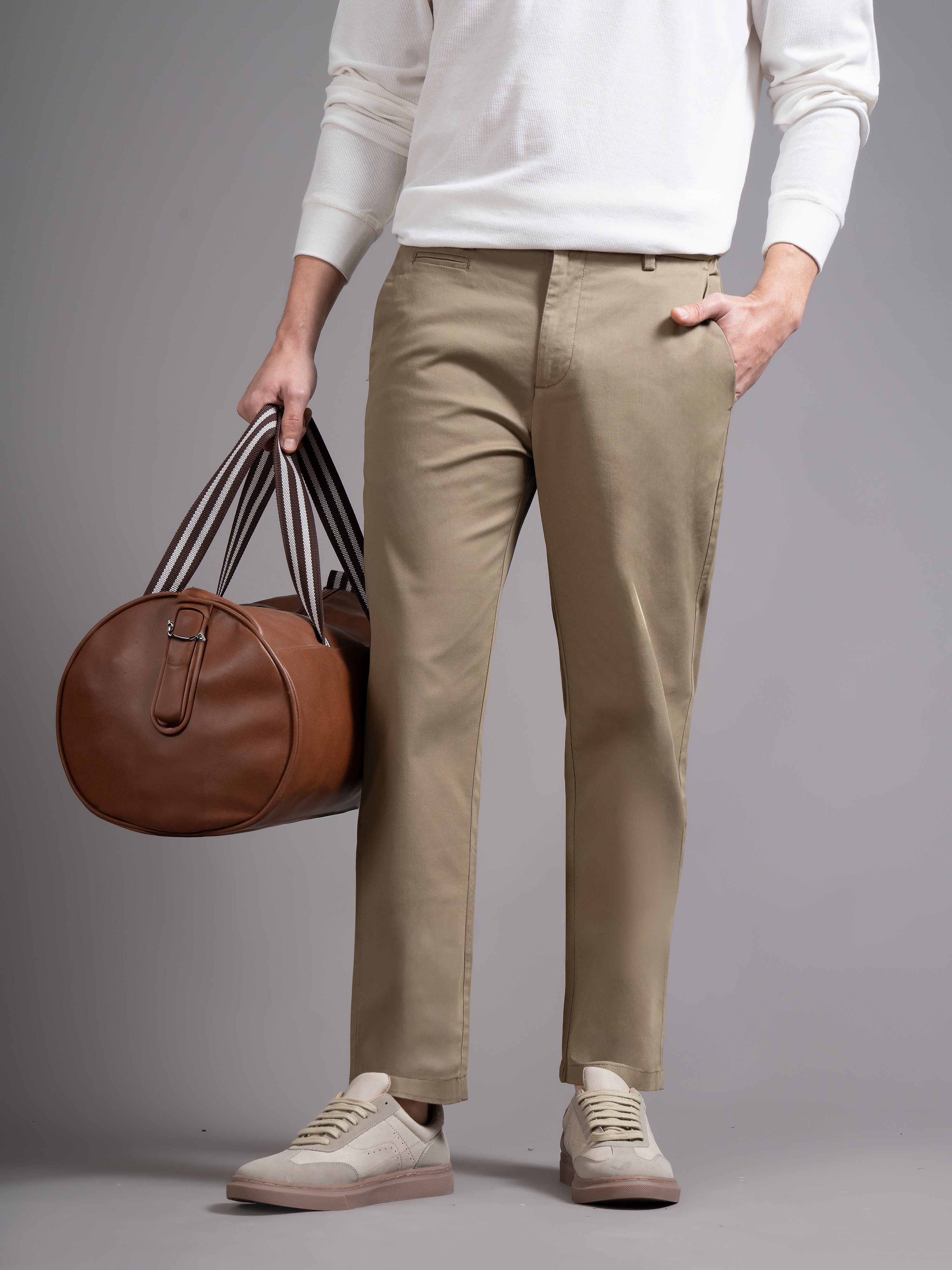 Men Khaki Smart Slim Fit Chinos