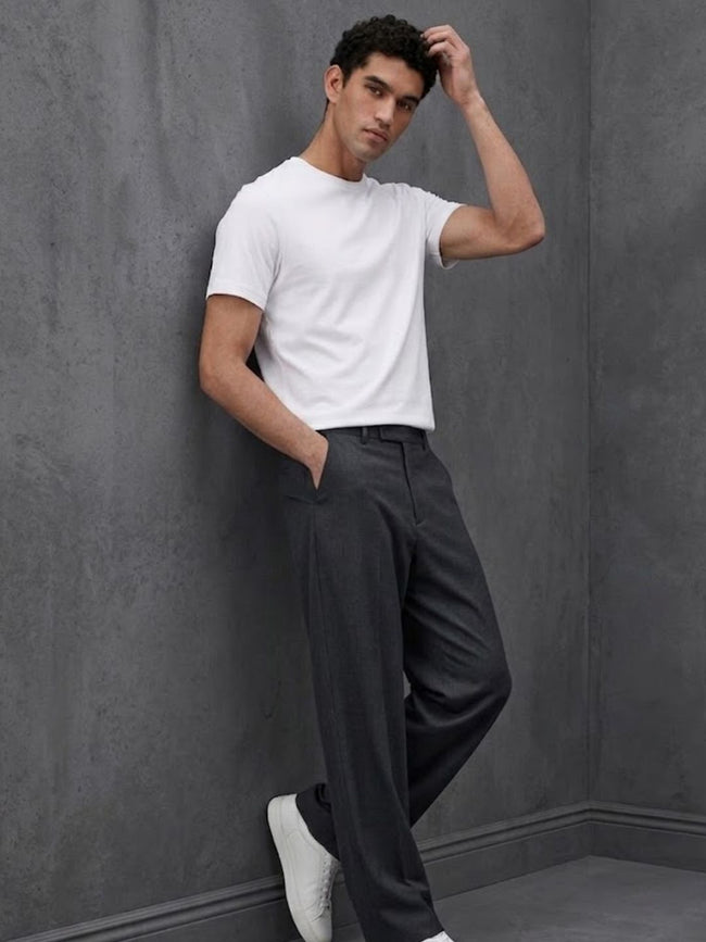 Men White Solid Cotton T-shirt