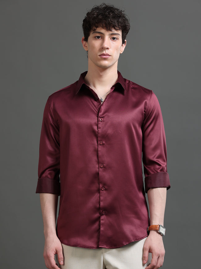 Men Burgundy Solid Shirt