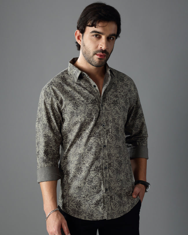 Men Grey Cotton Slim Shirt