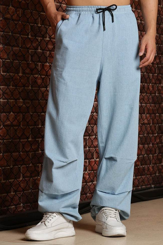 Unisex Blue Denim Parachte Cargo Trousers