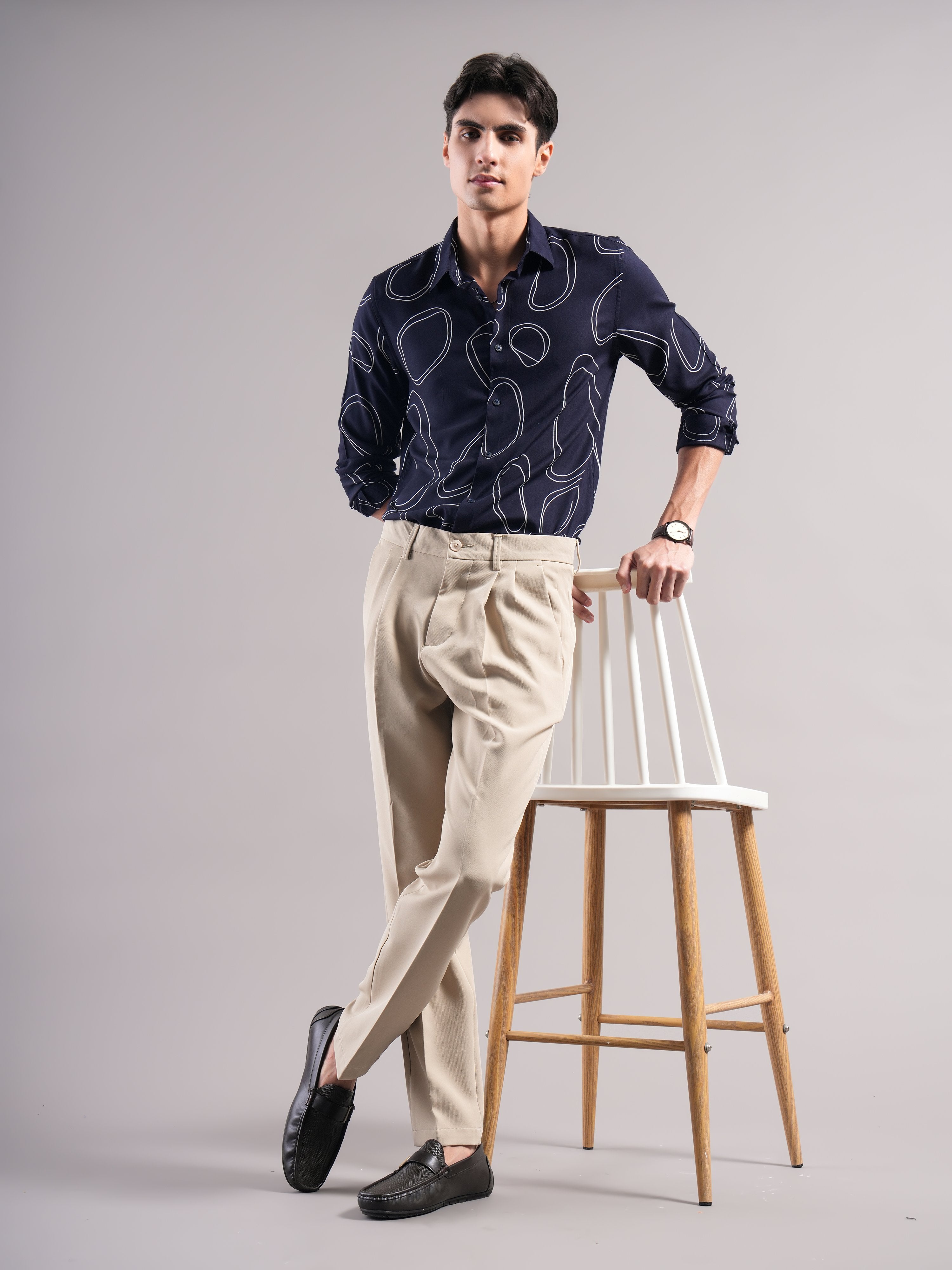 Men Navy Printed Casual Shirt