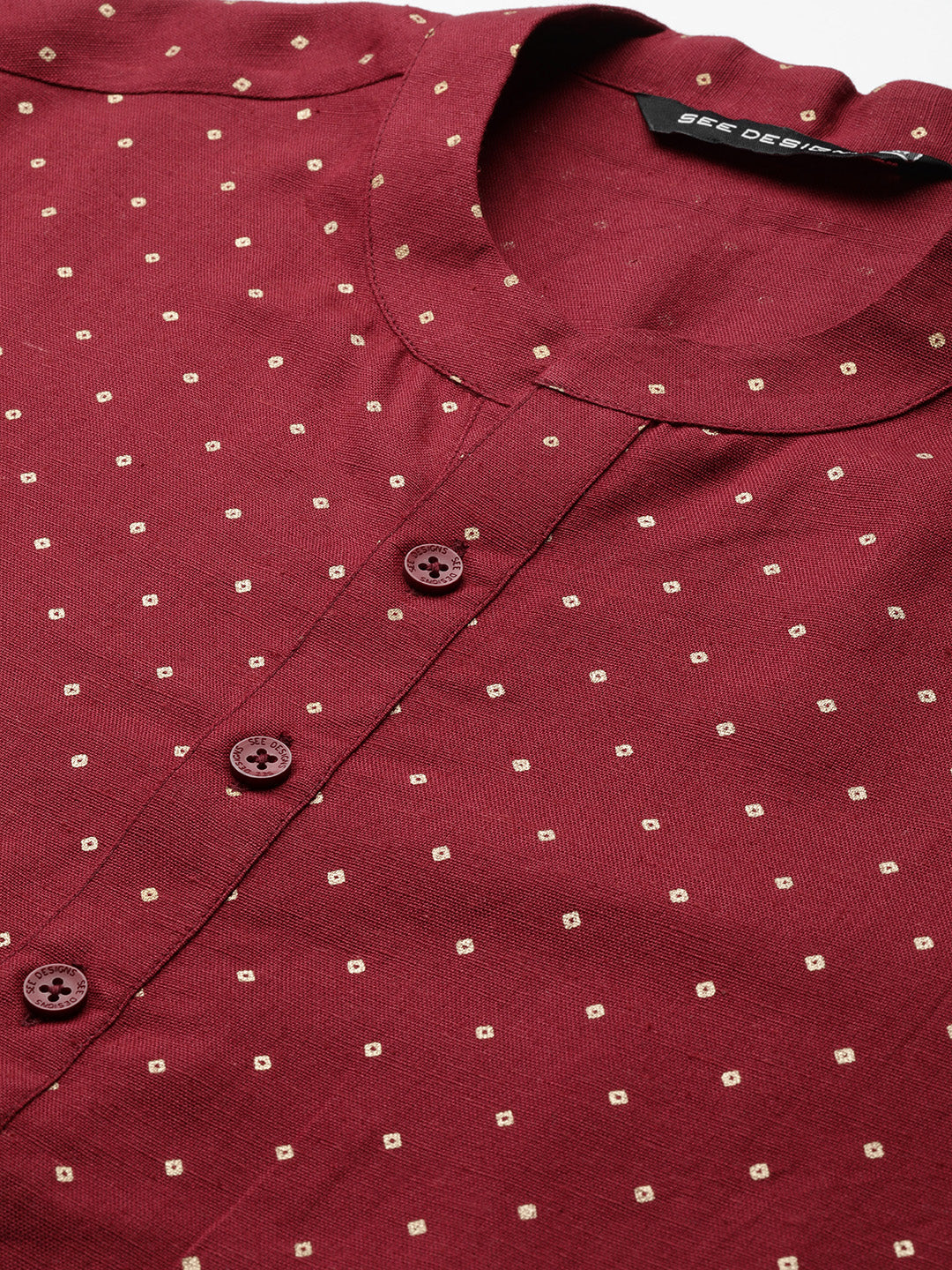 Men Maroon & Gold Printed Straight Kurta