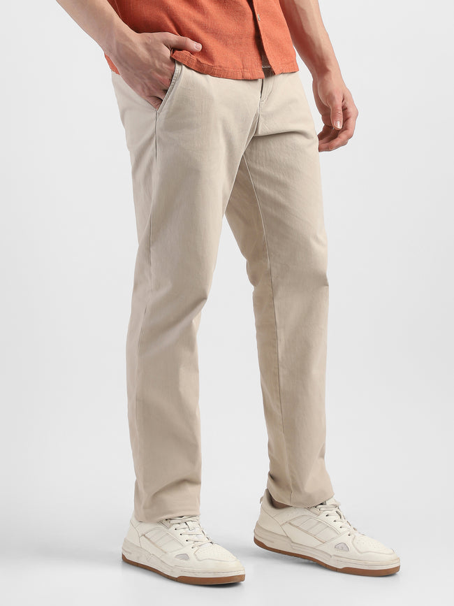 Men Beige Mid Rise Formal Trousers