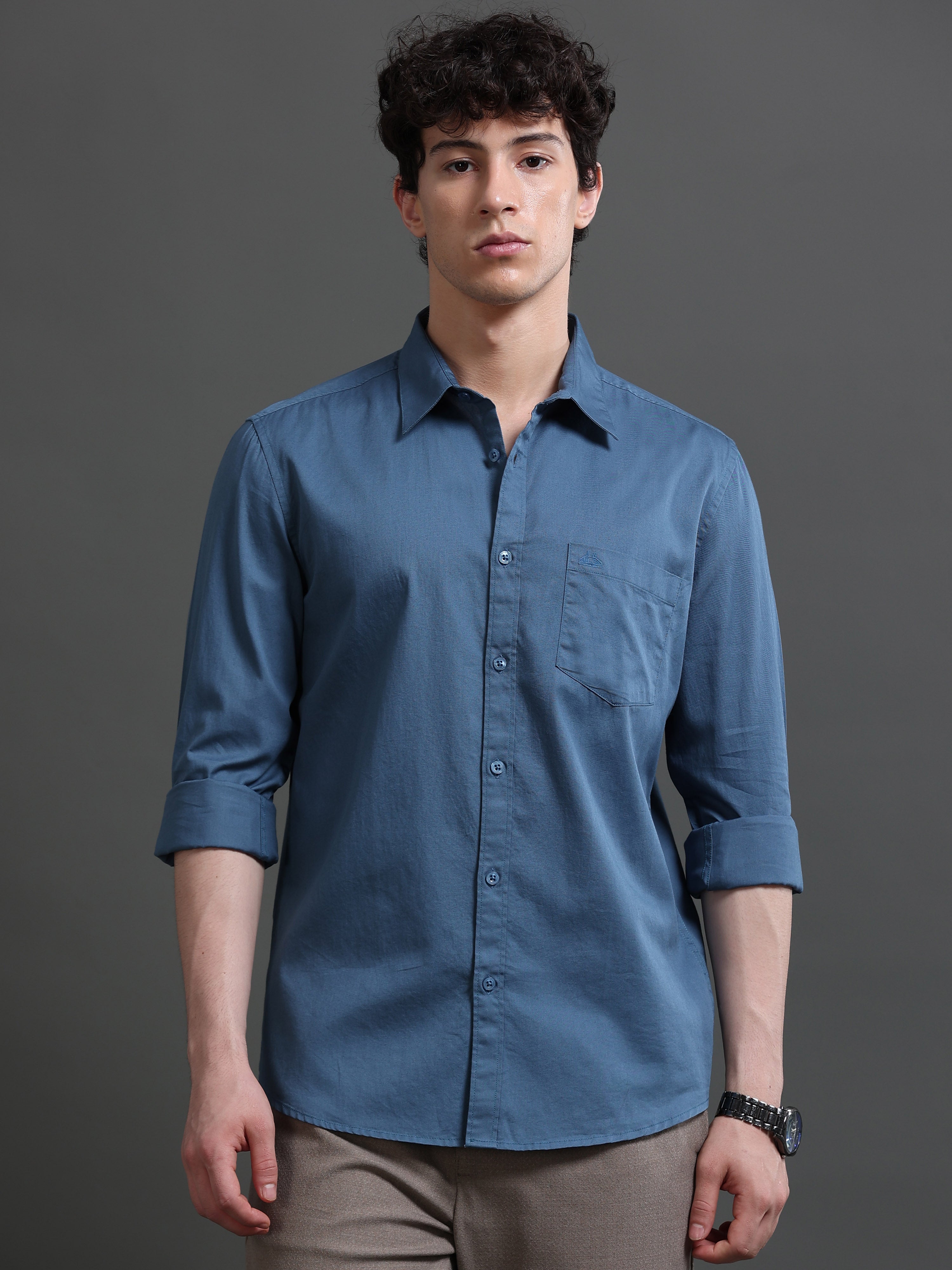 Men Teal Solid Shirt