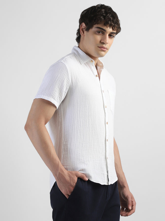 Men White Double Cloth Casual Shirt