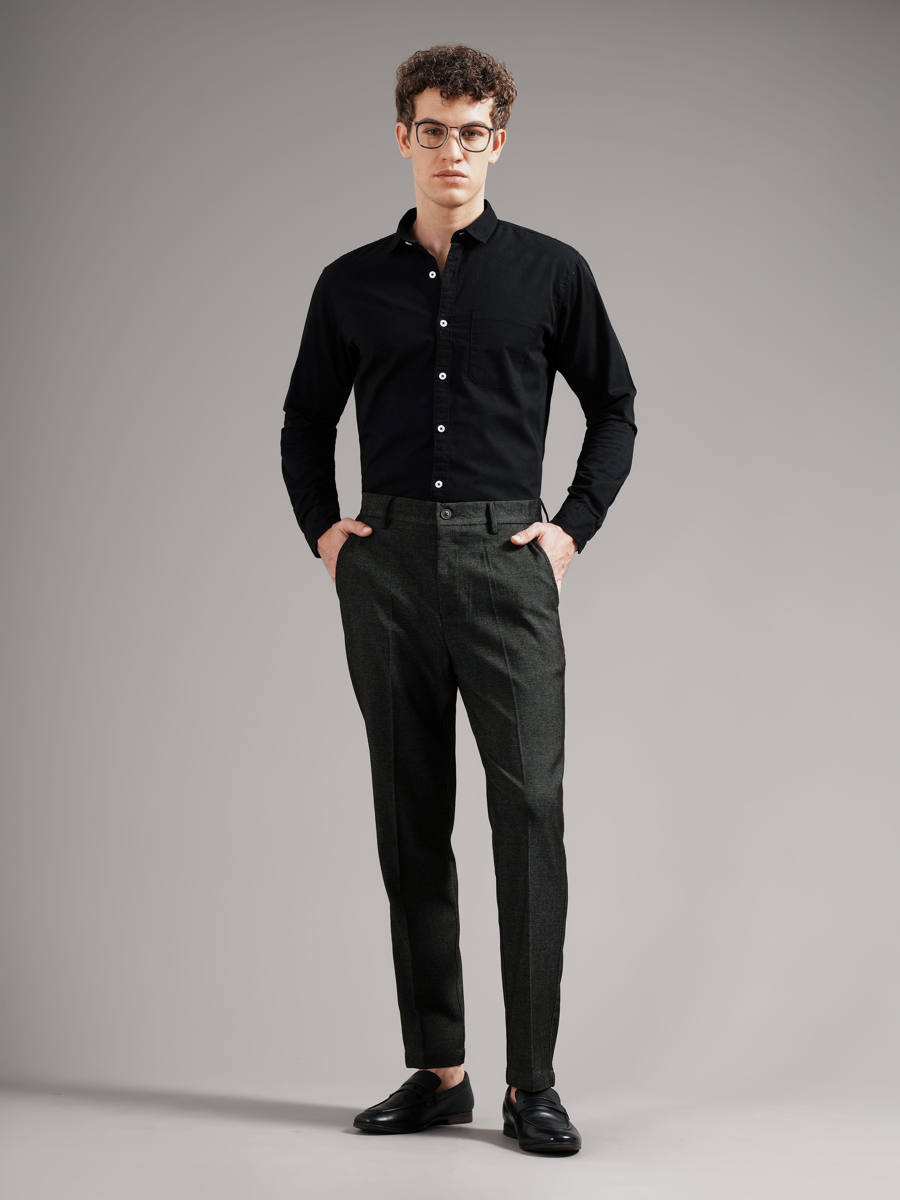 Men Olive Straight Fit Trousers