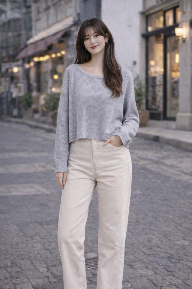 Women Grey Knitted Acrylic Sweater