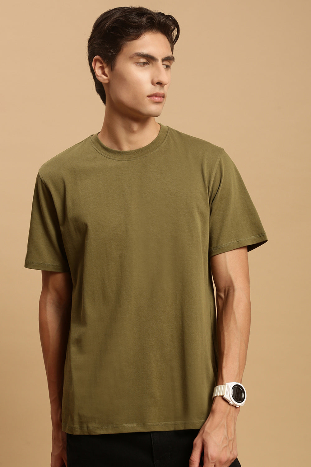 Men Olive Half Sleeve T-Shirt