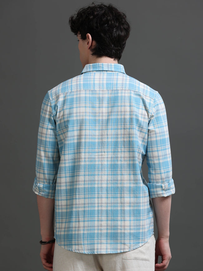 Men Blue Check Shirt