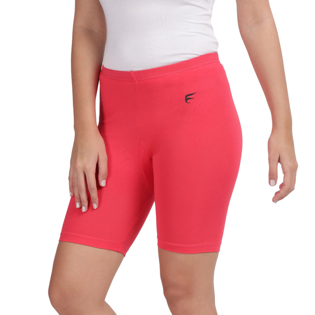 Women Red Thigh Length Cycling Shorts