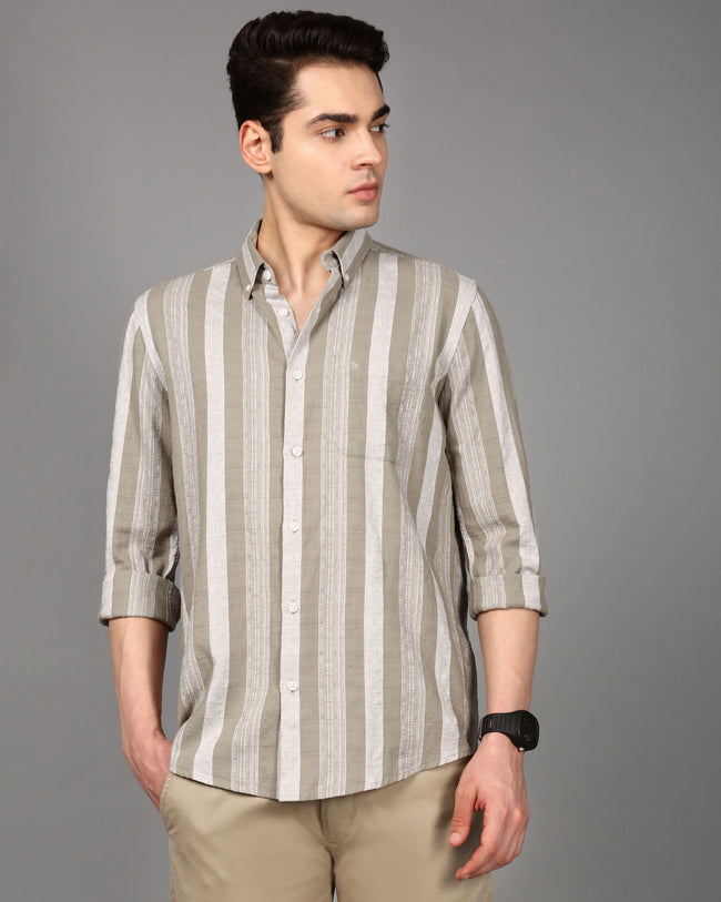 Men Olive Striped Shirt