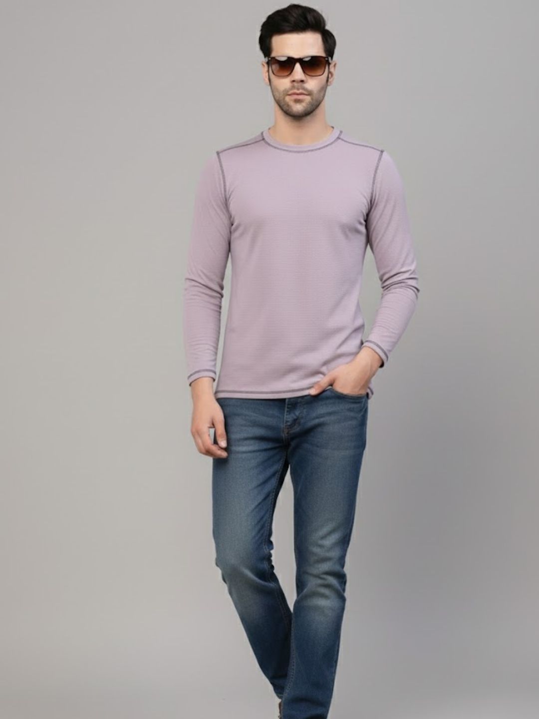 Men Purple Round Neck Polyester T-Shirt