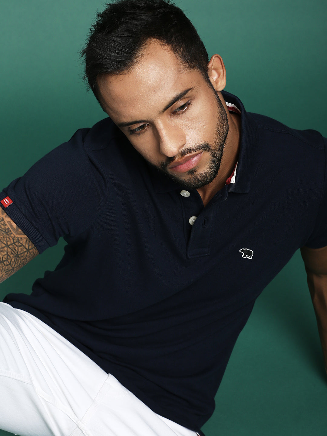 Men Navy Cotton Solid T-Shirt