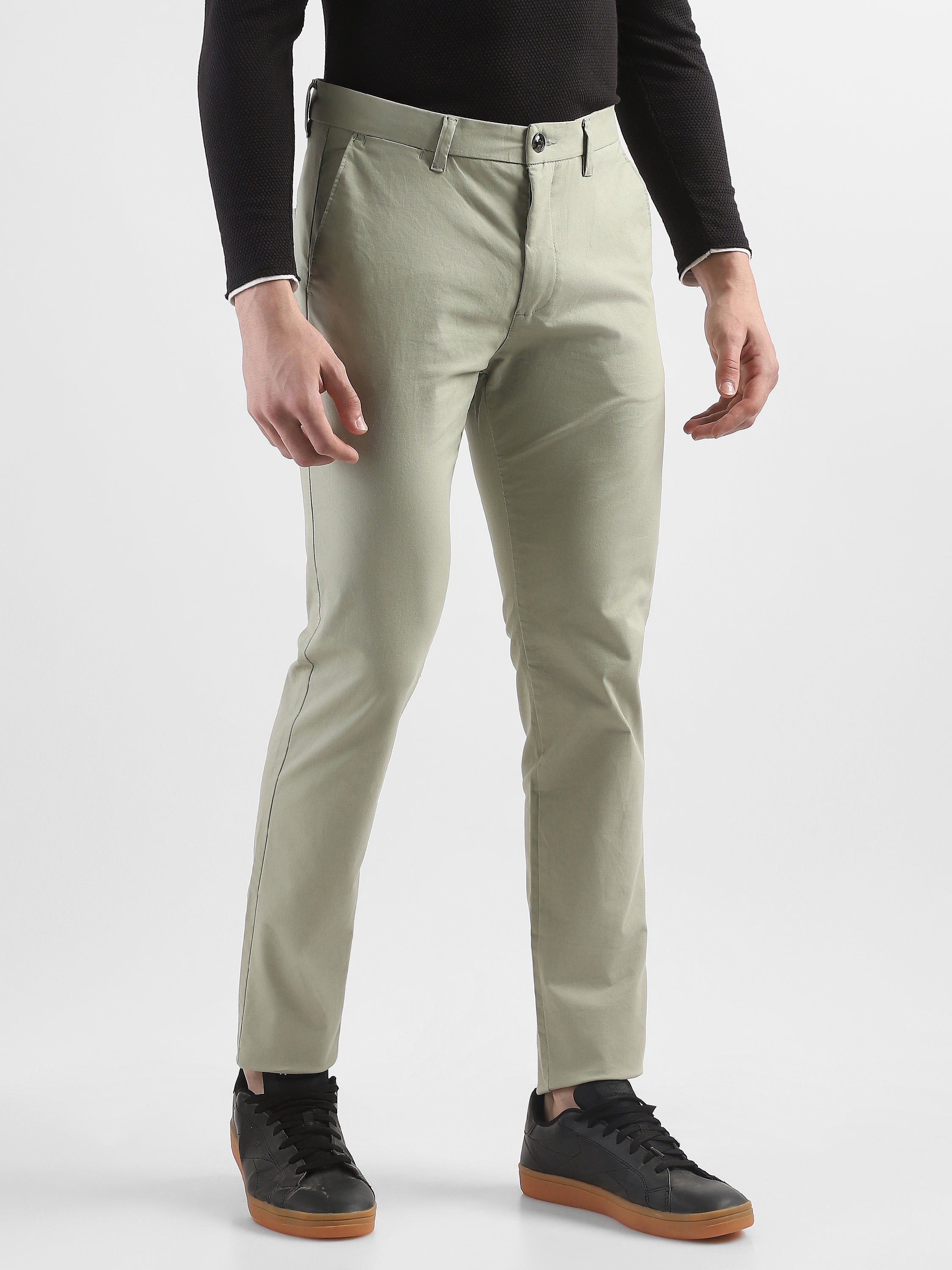 Men Pistacho Green Slim Fit Mid Rise Formal Trouser