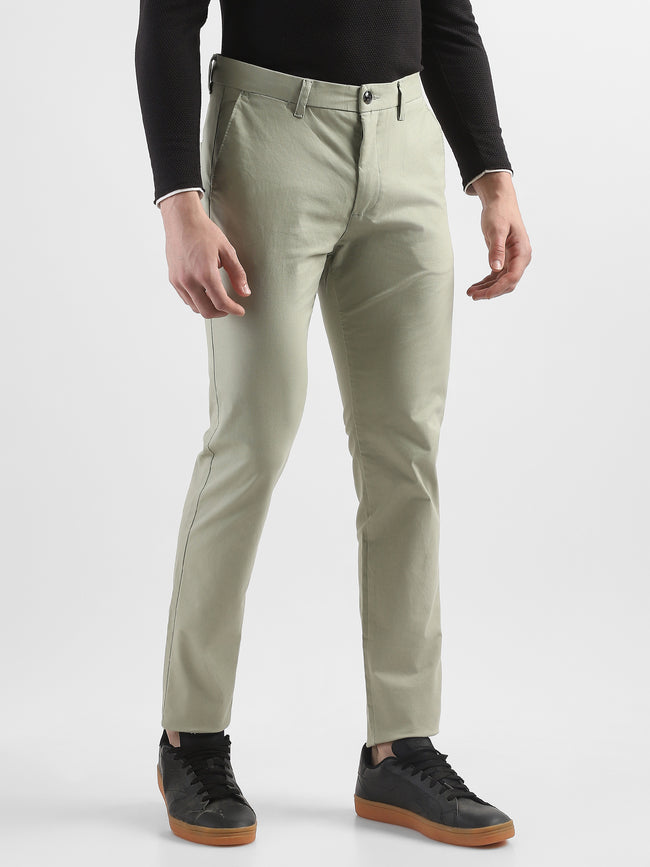 Men Pistacho Green Slim Fit Mid Rise Formal Trouser