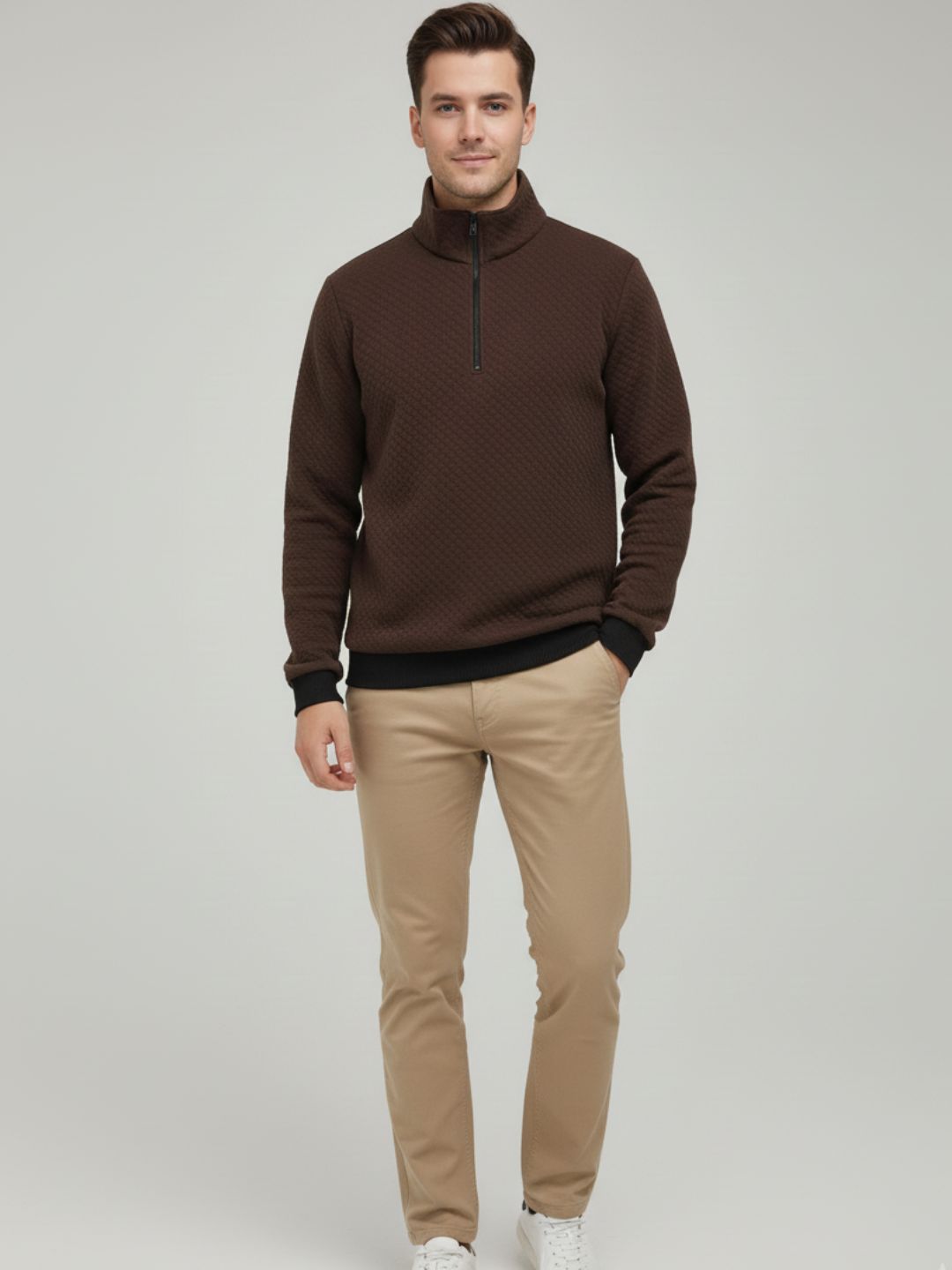Men Brown Quilted Sweatshirt
