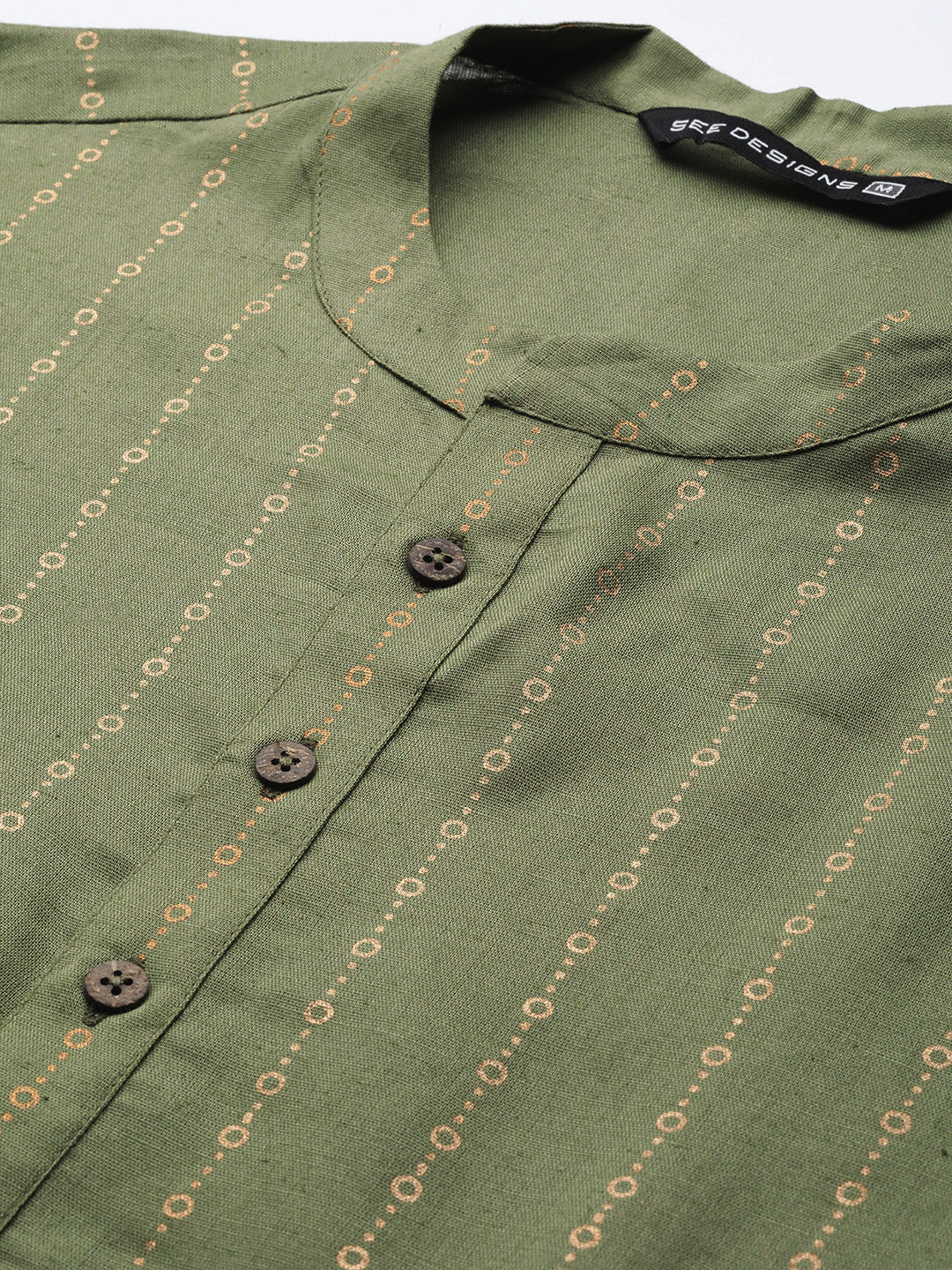 Men Green & Gold Stripe Printed Straight Kurta