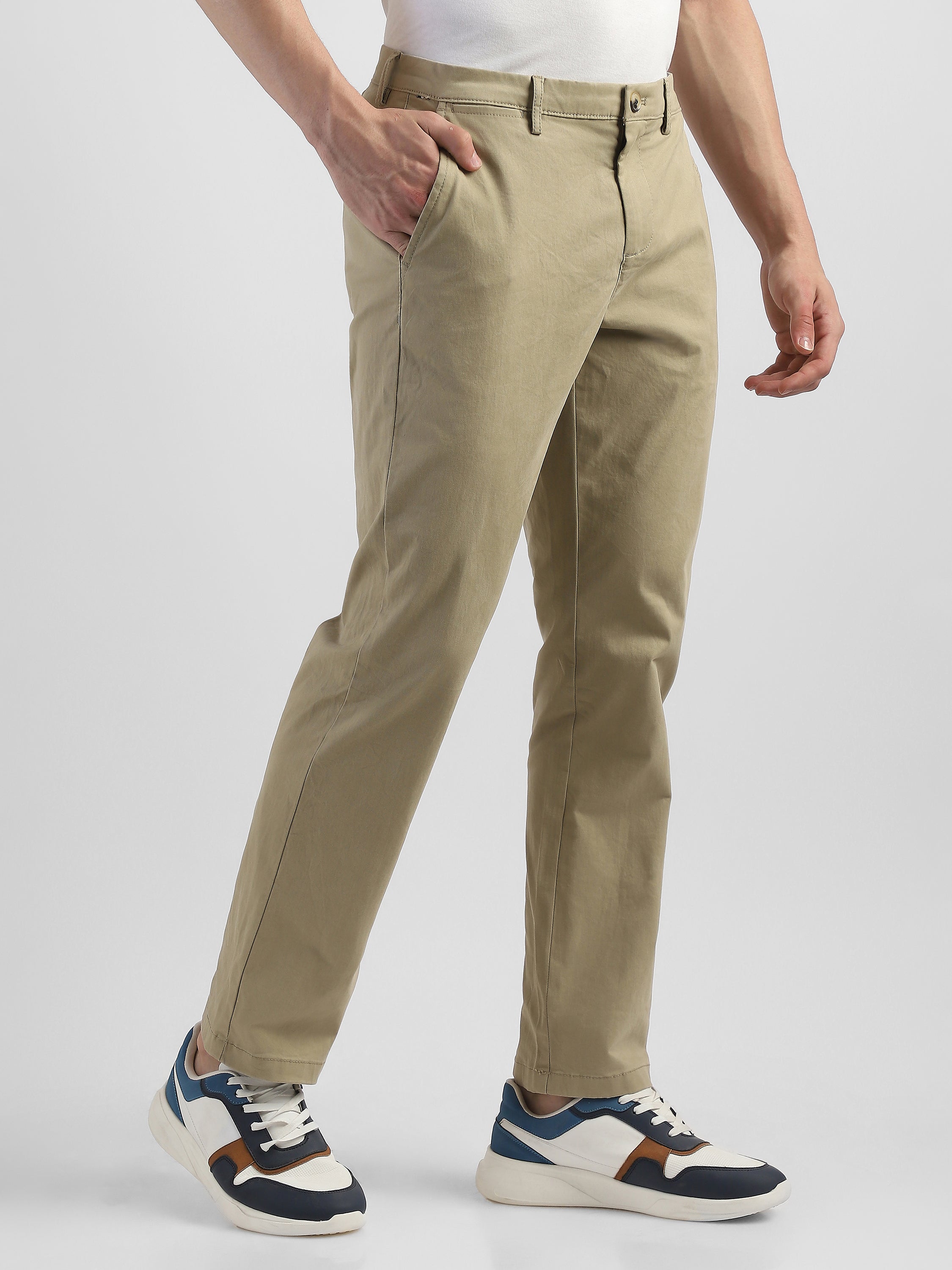 Men Khaki Mid Rise Formal Trouser
