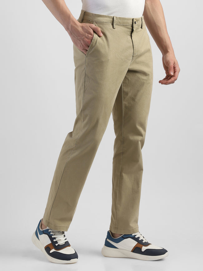 Men Khaki Mid Rise Formal Trouser