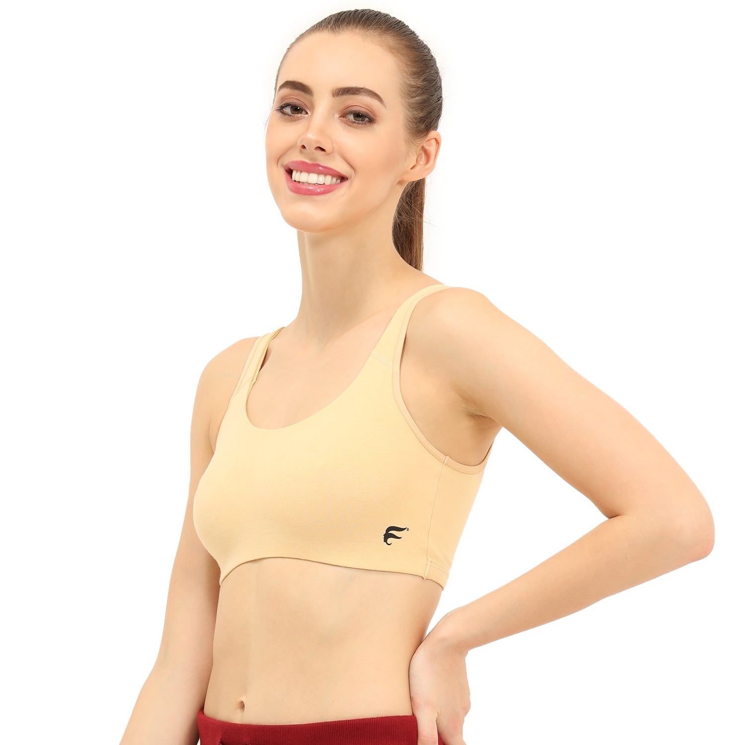 Non-padded Non-wired Full Coverage Slip-on Moulded Double Layered Sports Bra