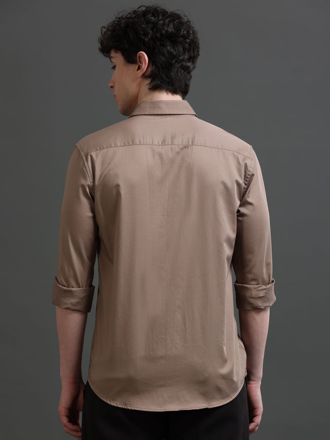 Men Khaki Solid Shirt