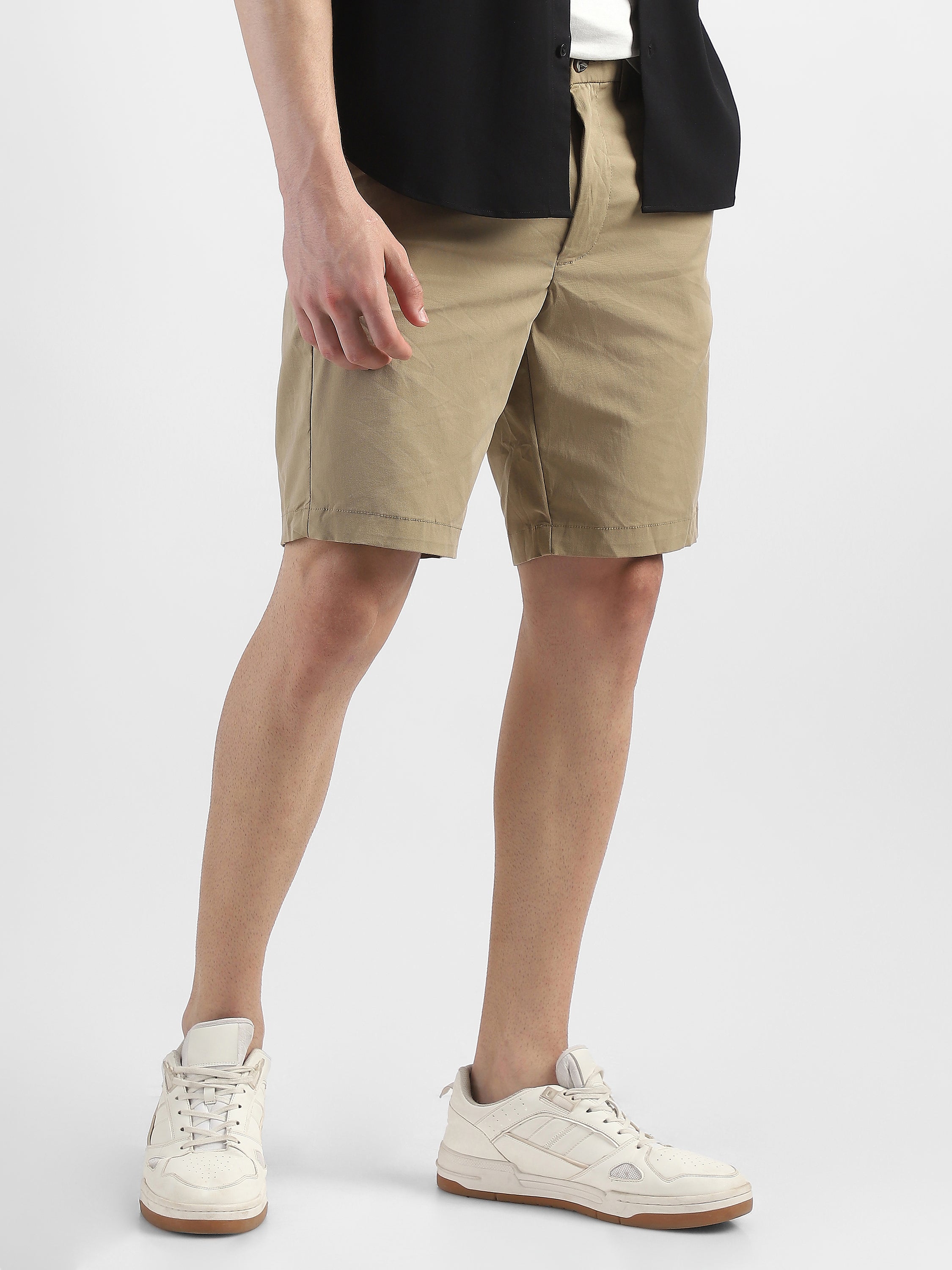 Men Khaki Knee Length Regular Fit Shorts