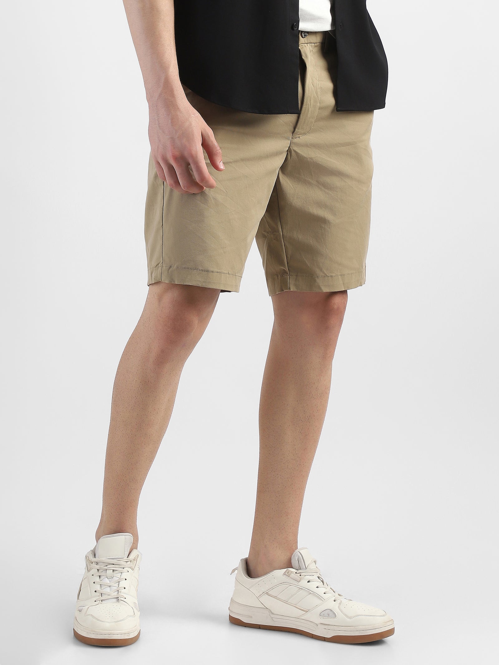 Men Khaki Knee Length Regular Fit Shorts