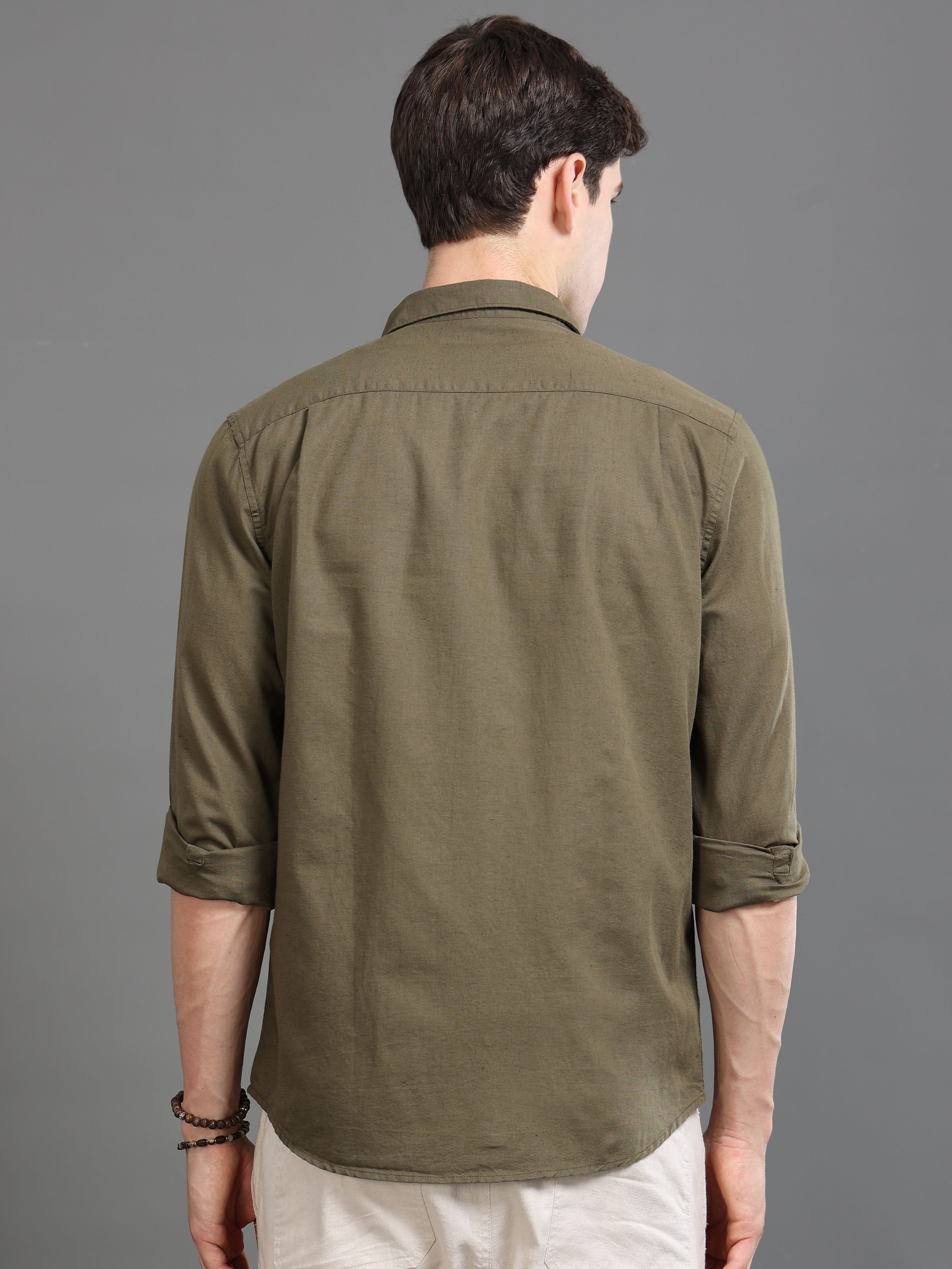 Men Olive Slim Fit Shirt