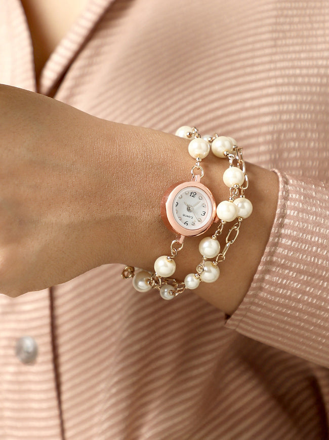 The Snowball Round Watch - Pearl White