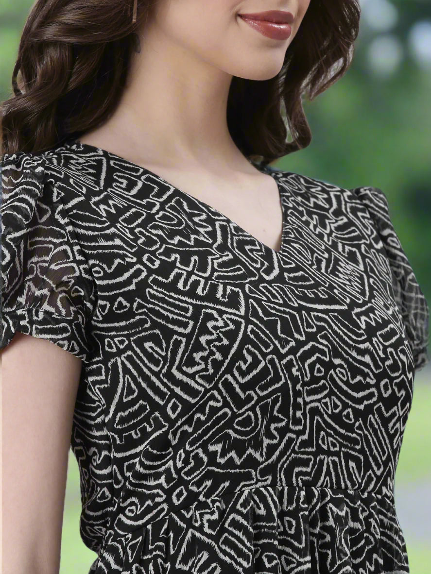 Women Black Floral Chiffon Maxi Dress
