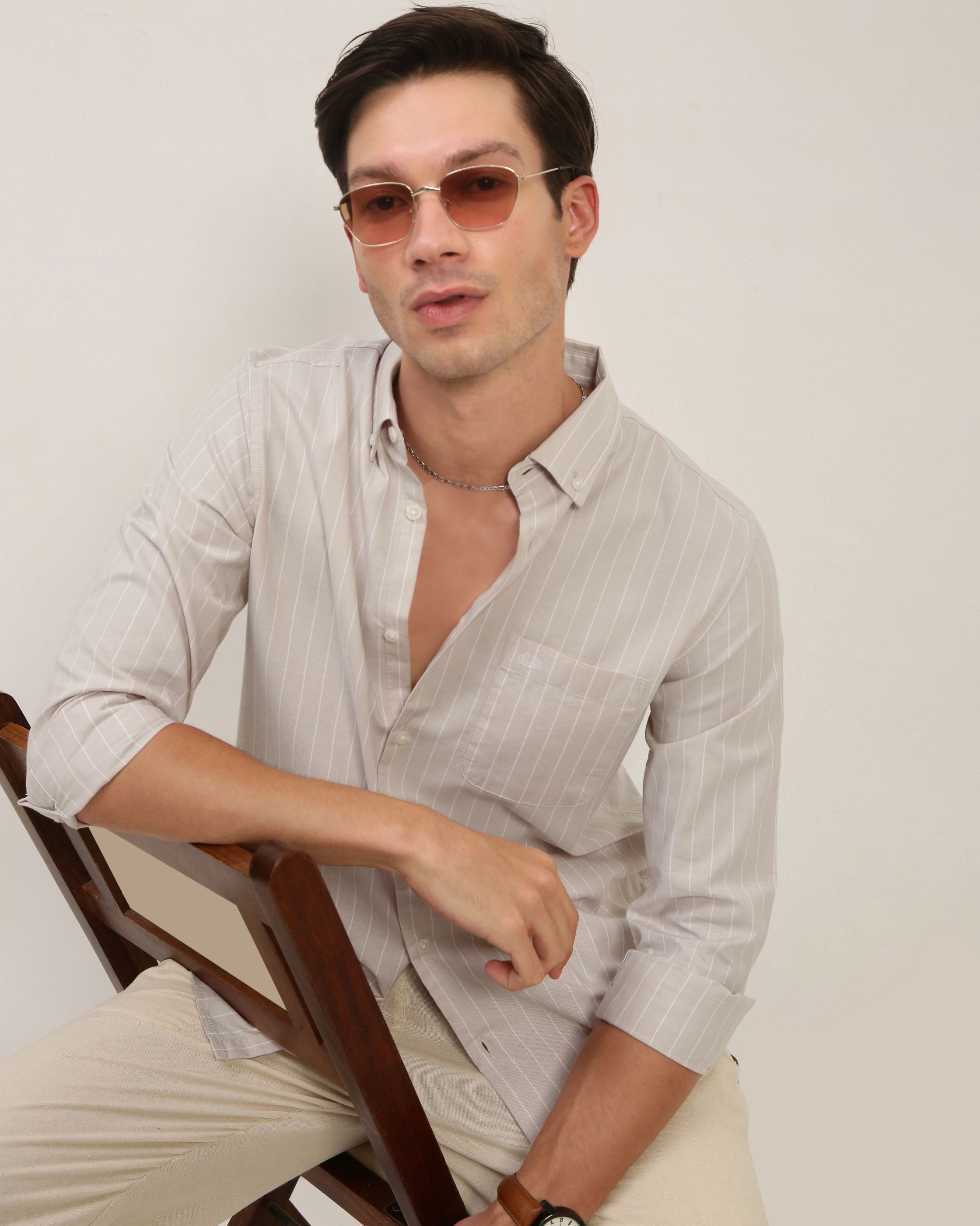 Men Beige Striped Shirt