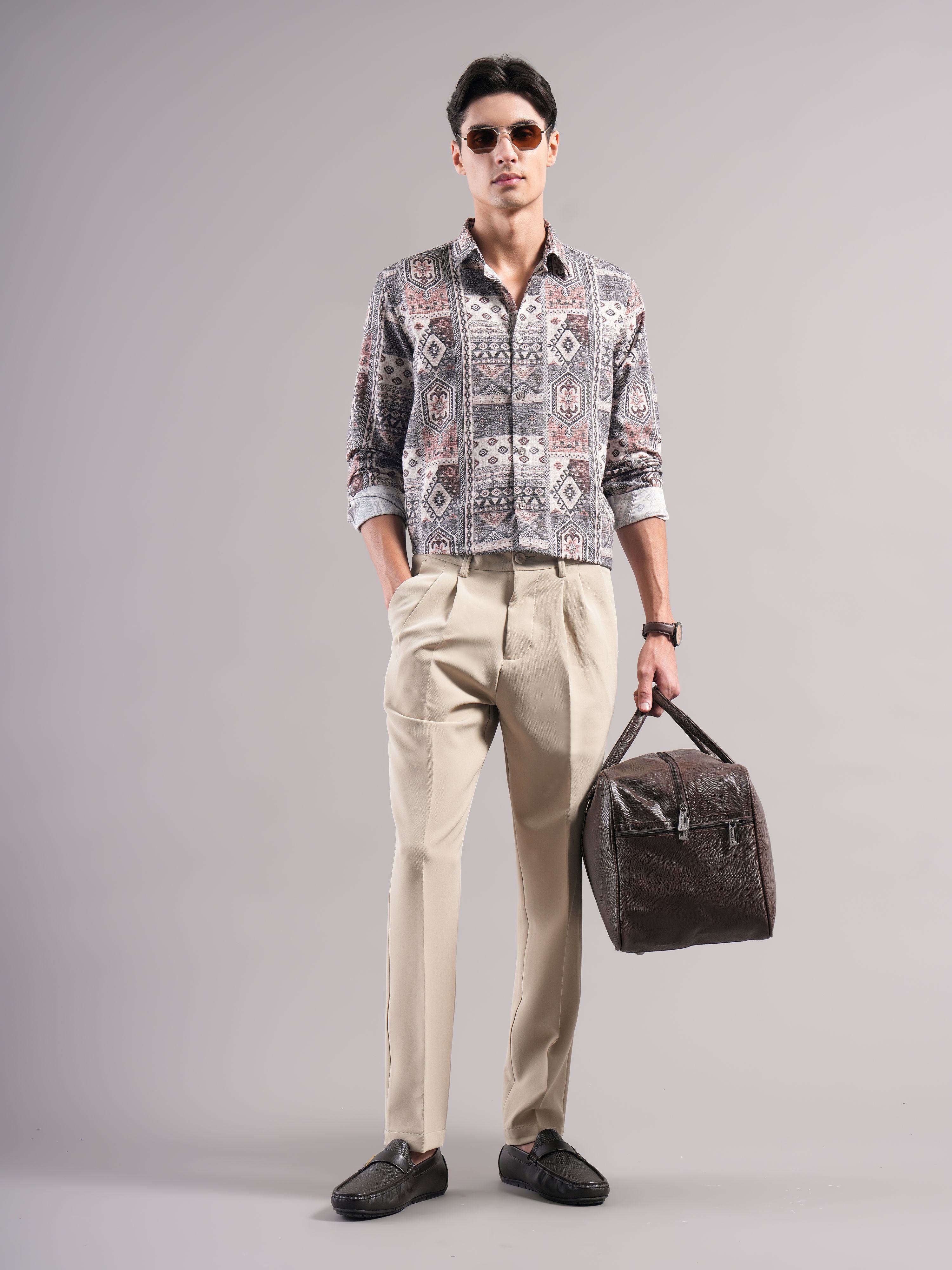Men Grey Printed Casual Shirt