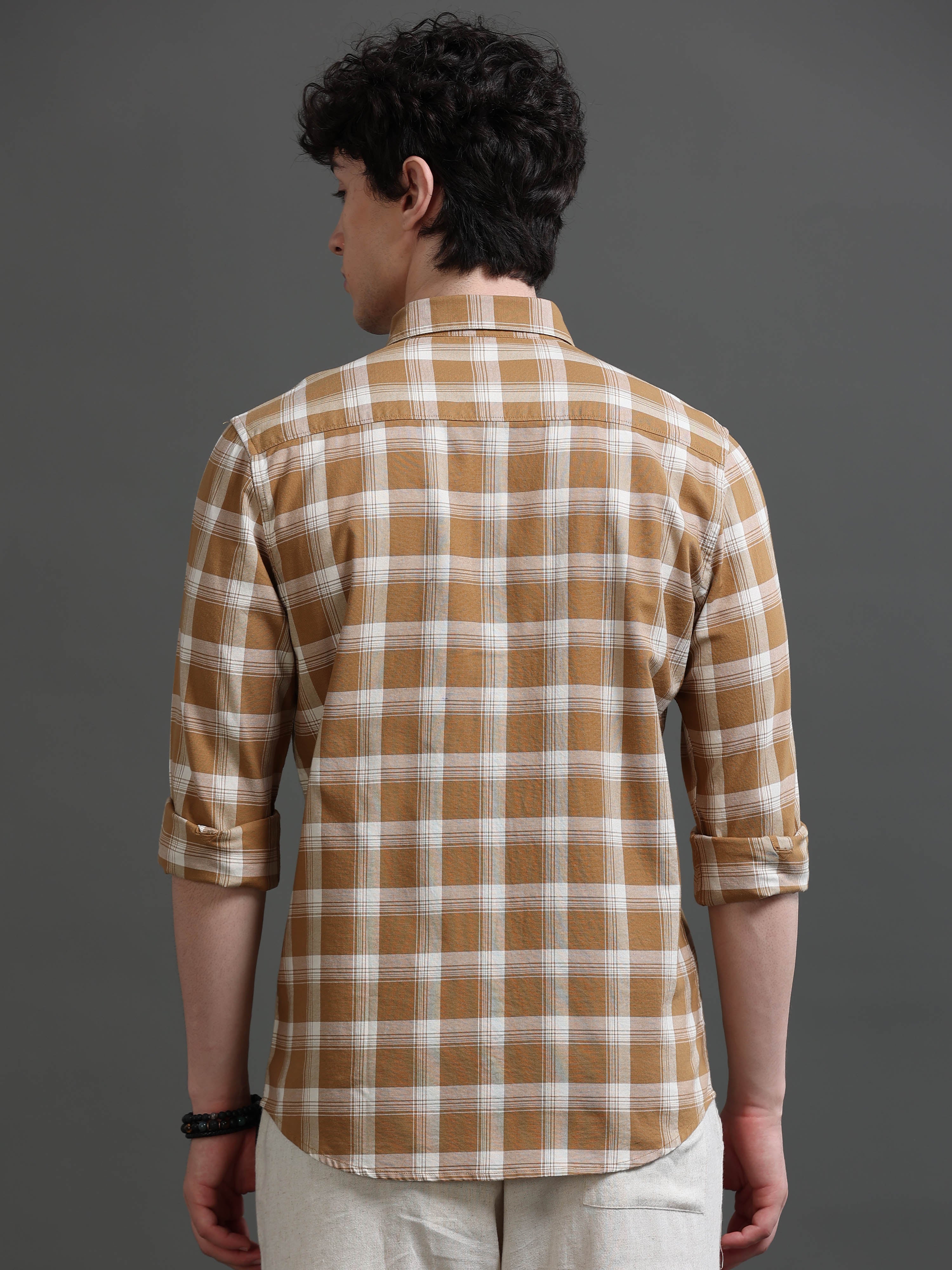 Men Khaki Check Shirt