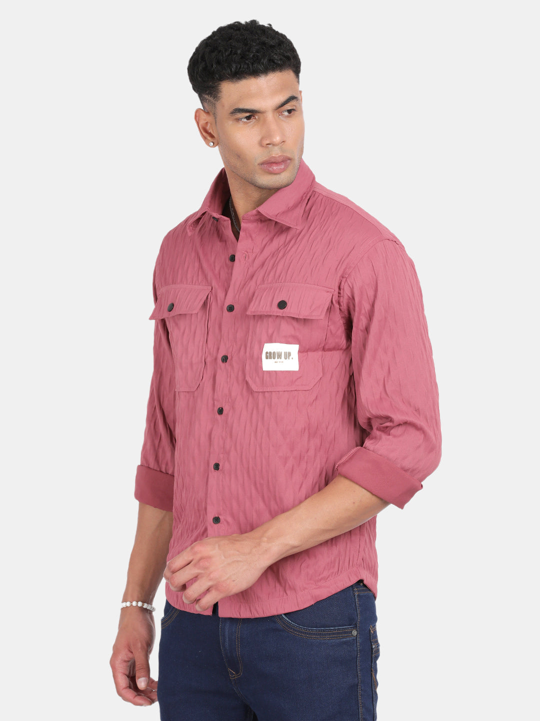 Men Pink Slim Fit Spread Collar Full Sleeve Casual Shirt