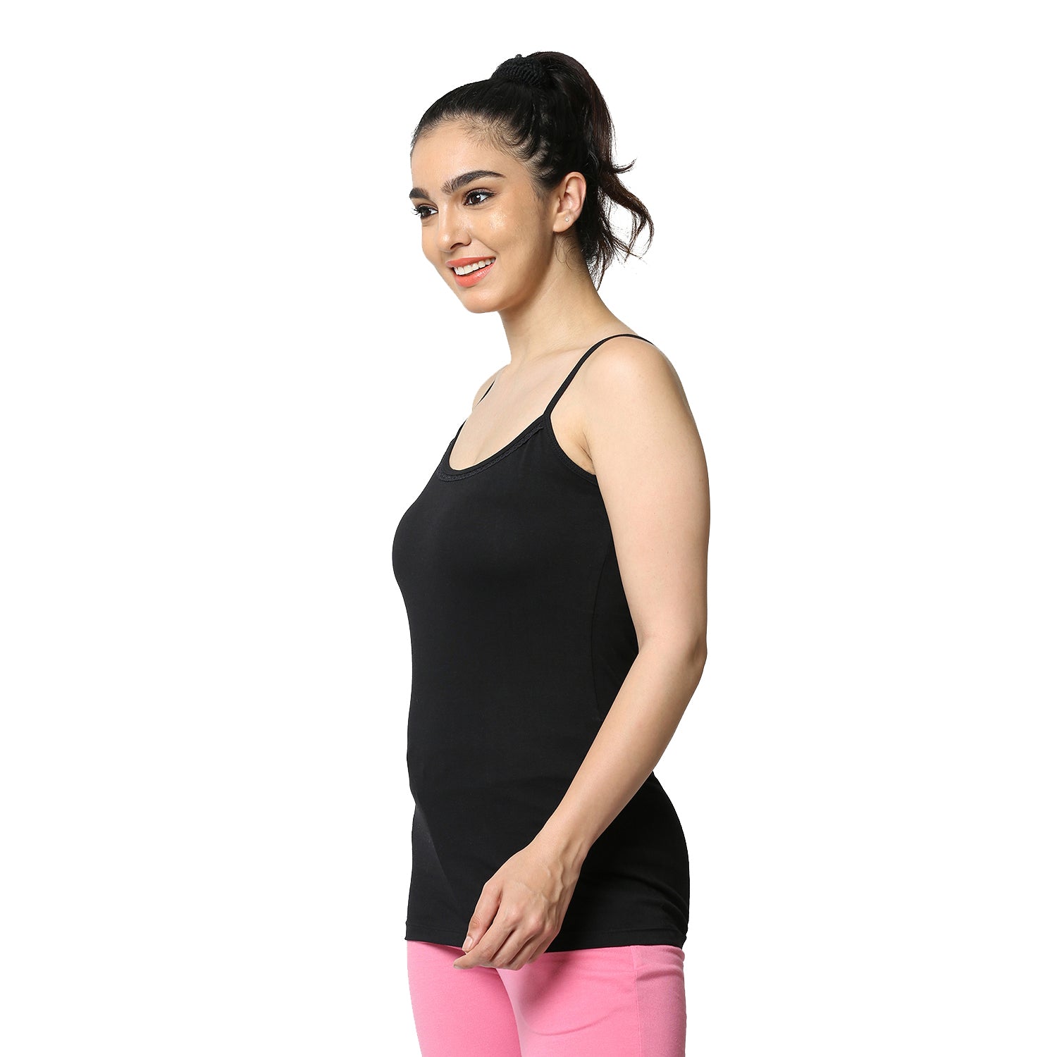 Regular Fit Round Neck Short Length Lace Neckline Camisole