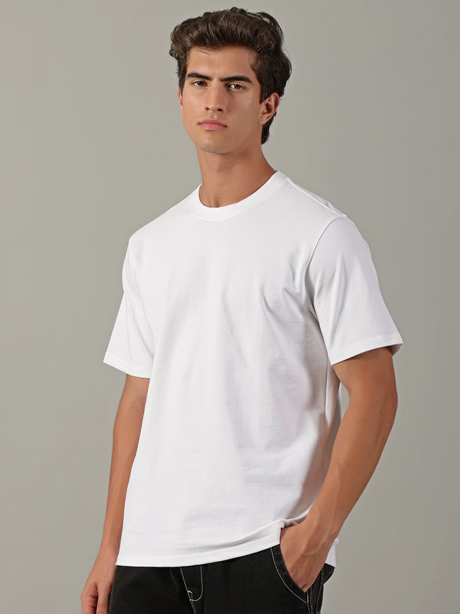 Men White Basic T-Shirt