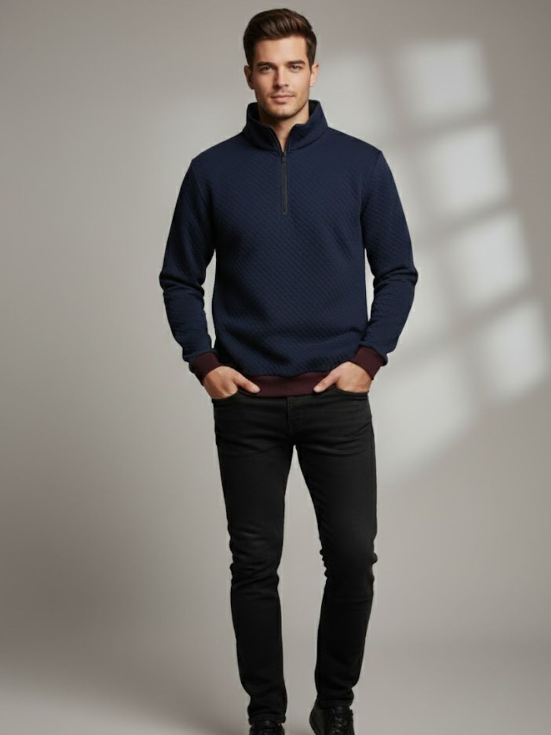 Men Navy Quilted Sweatshirt