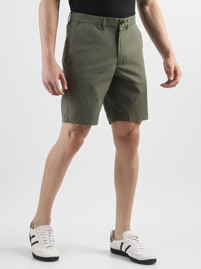 Men Olive Knee Length Regular Fit Shorts