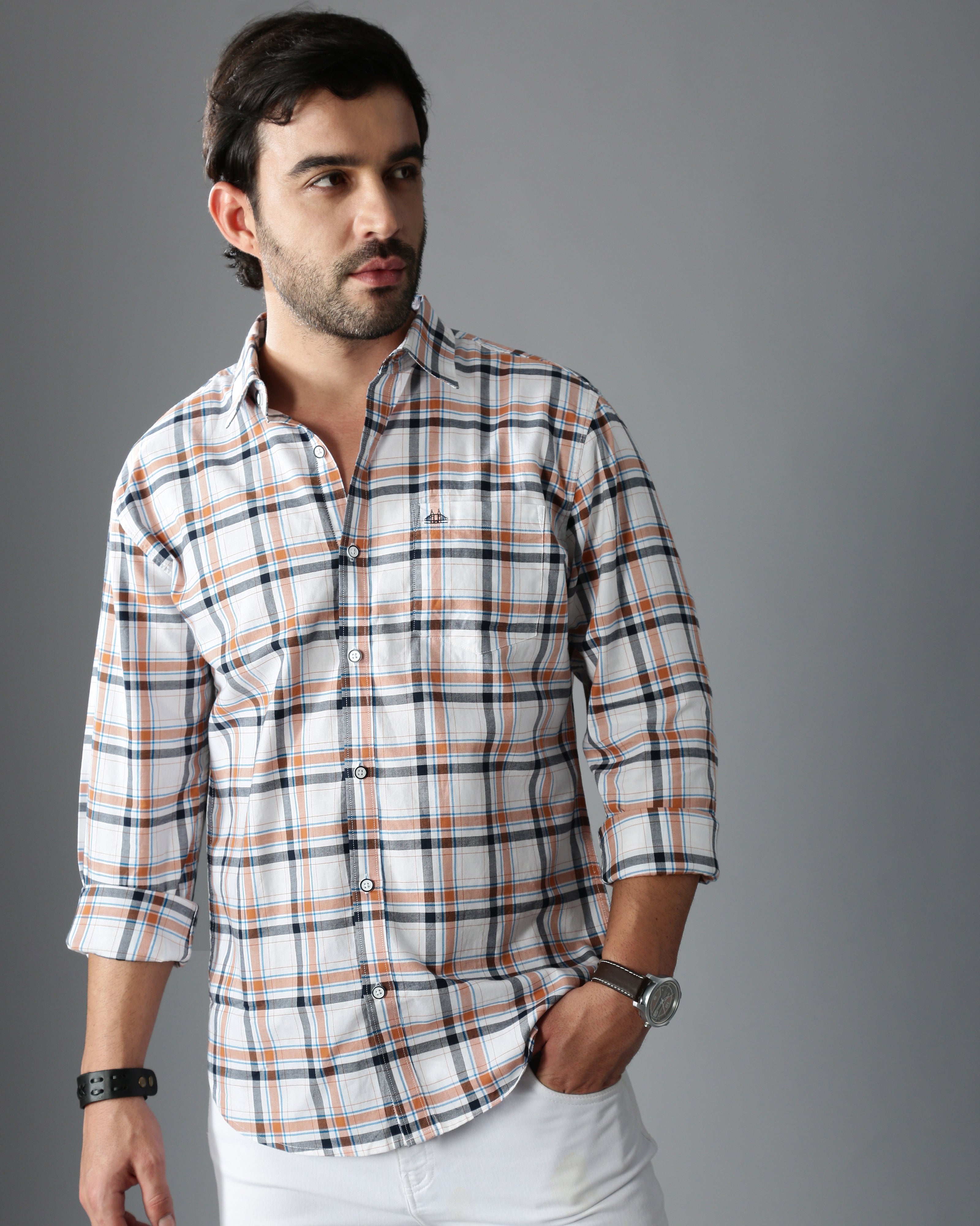 Men Brown Cotton Slim Shirt