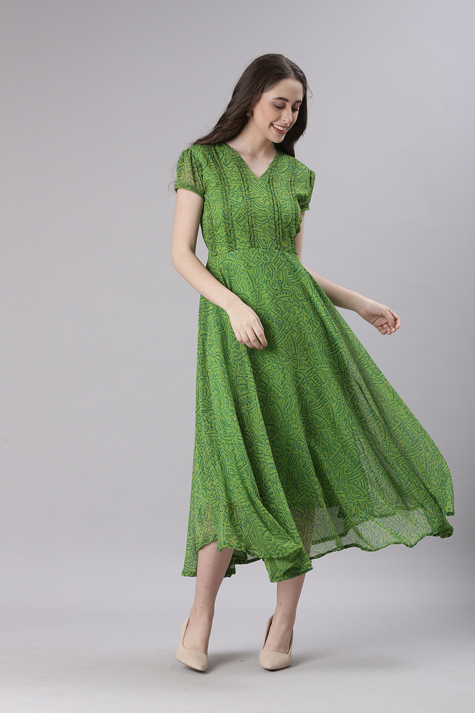 Women Green Printed Midi Dress