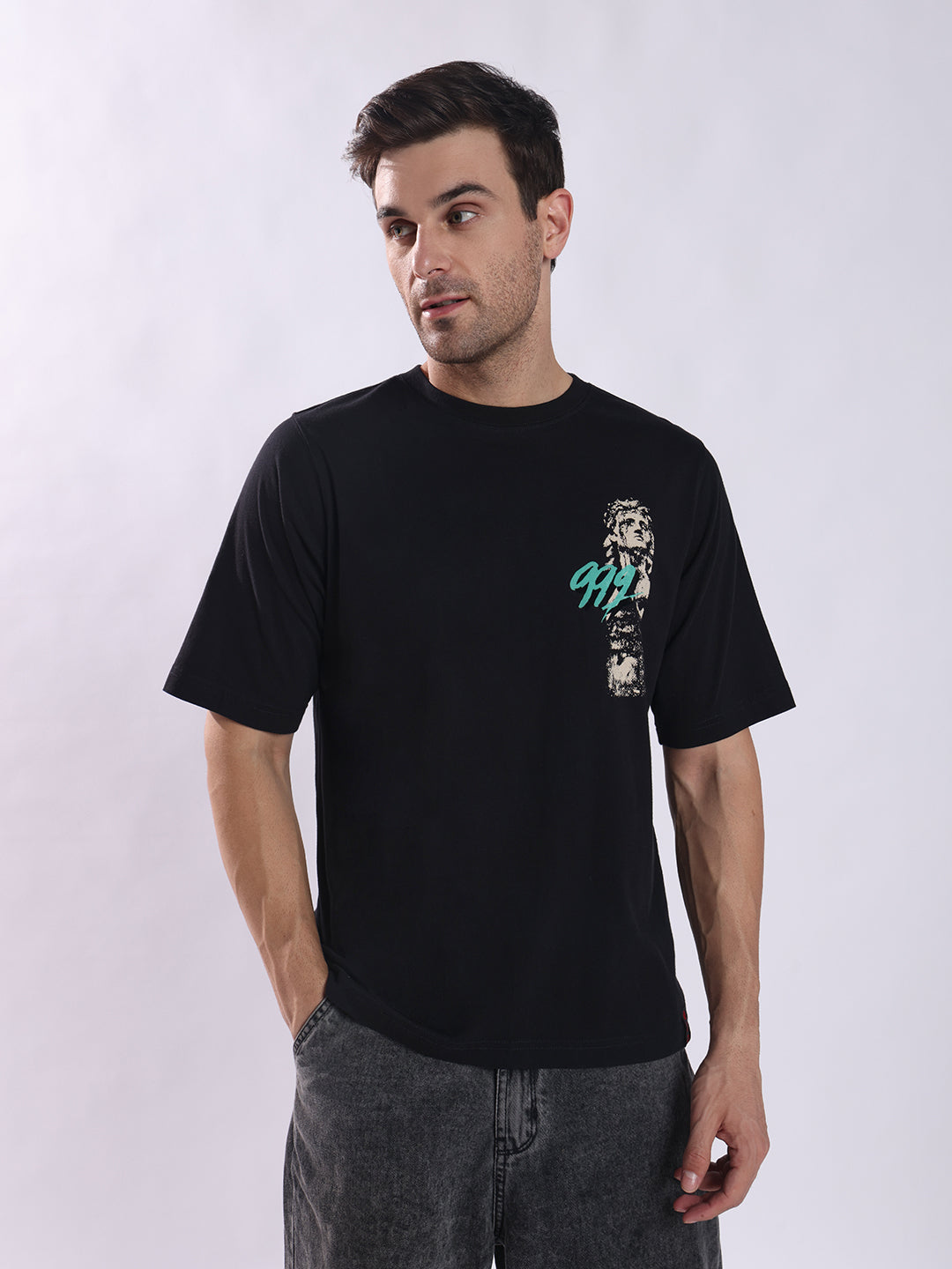 Men Black Cotton Oversized T-Shirt