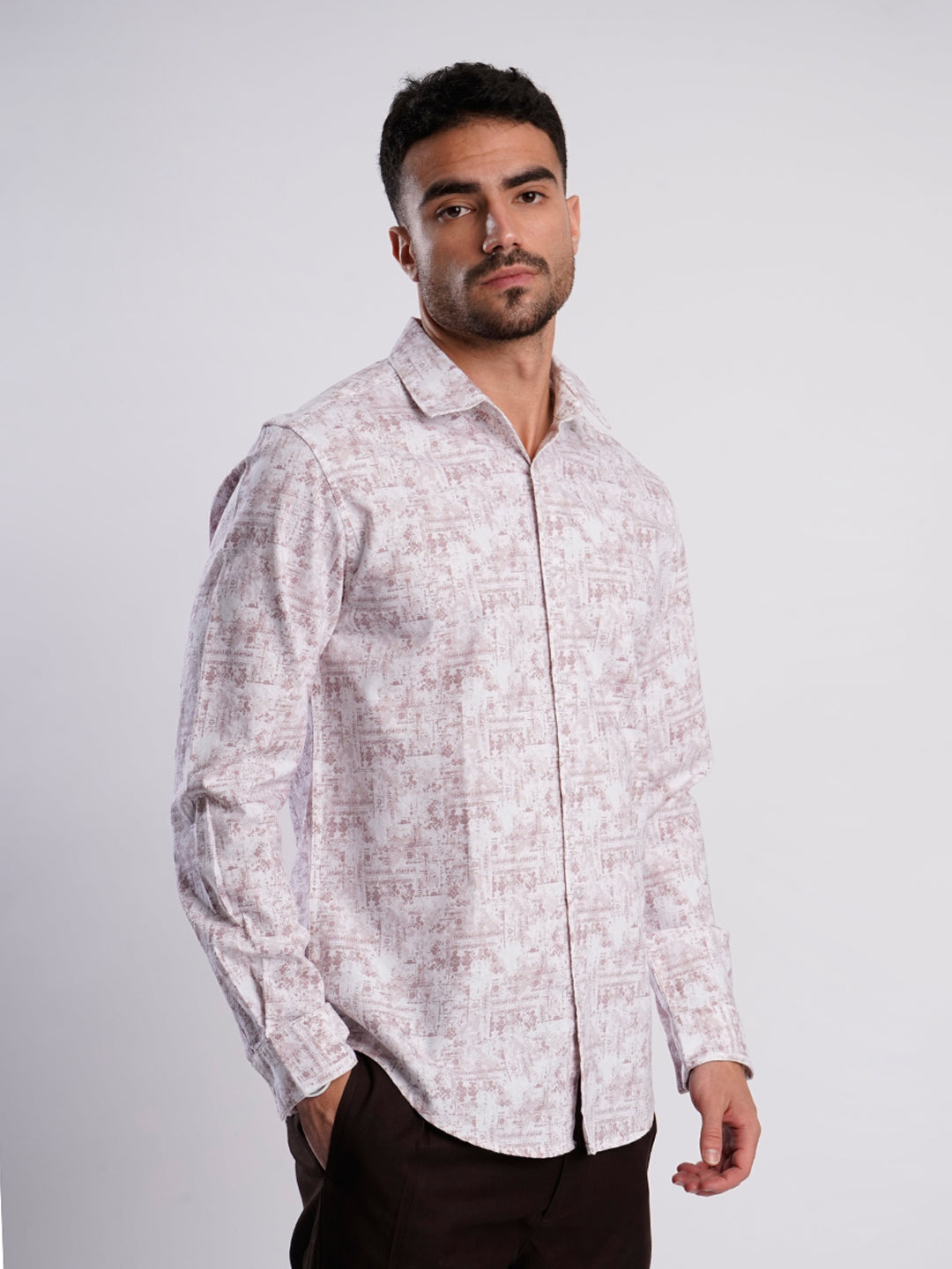 Men Peach and White Abstract printed Shirt