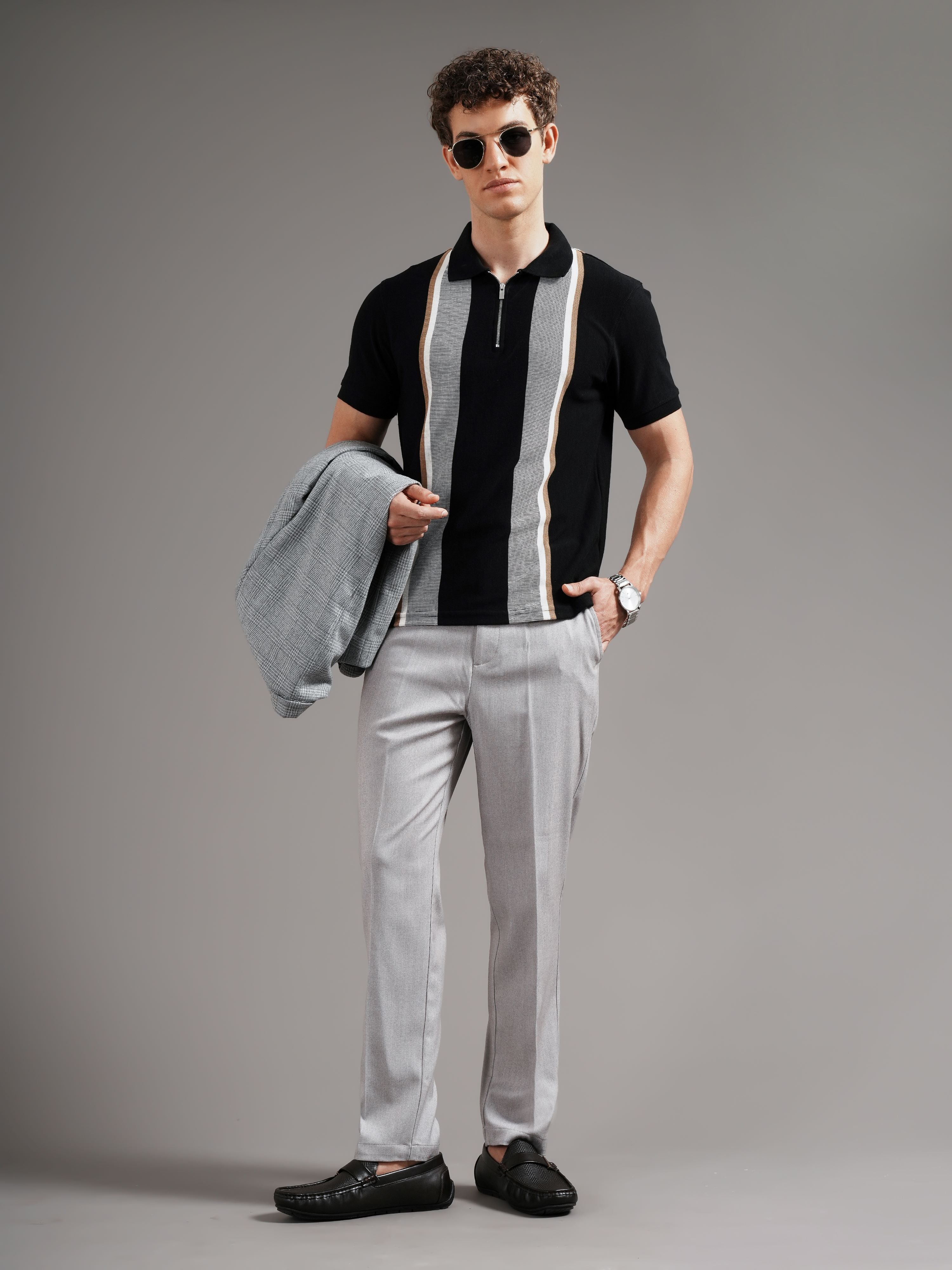 Men Grey Straight Fit Trousers