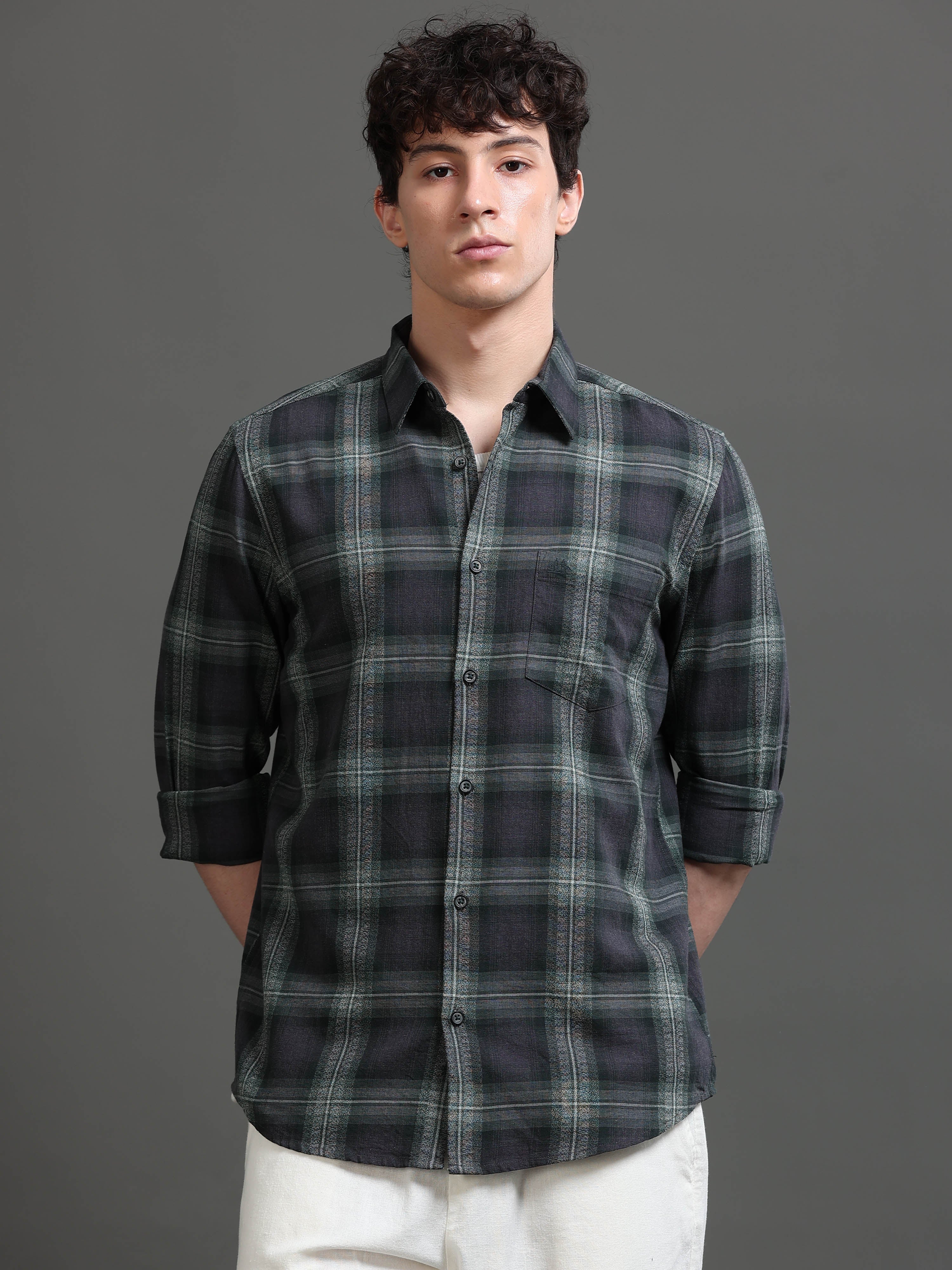 Men Green Checked Shirt