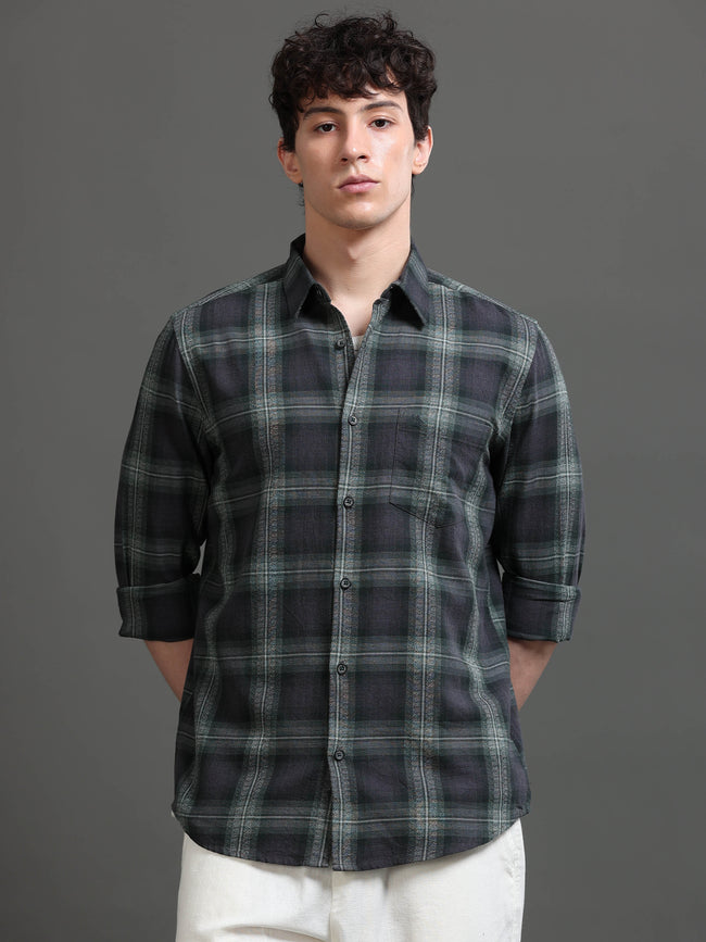 Men Green Checked Shirt