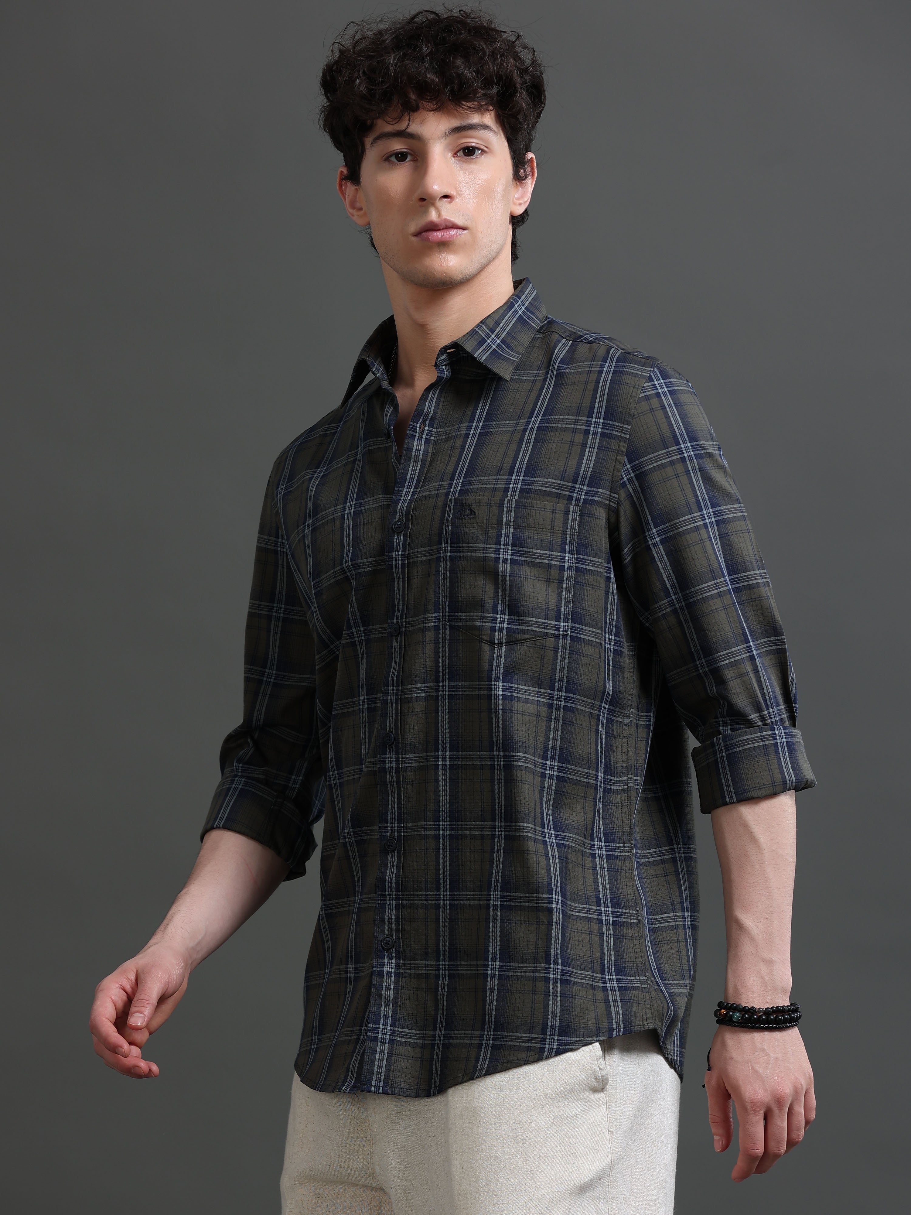 Men Green Check Shirt
