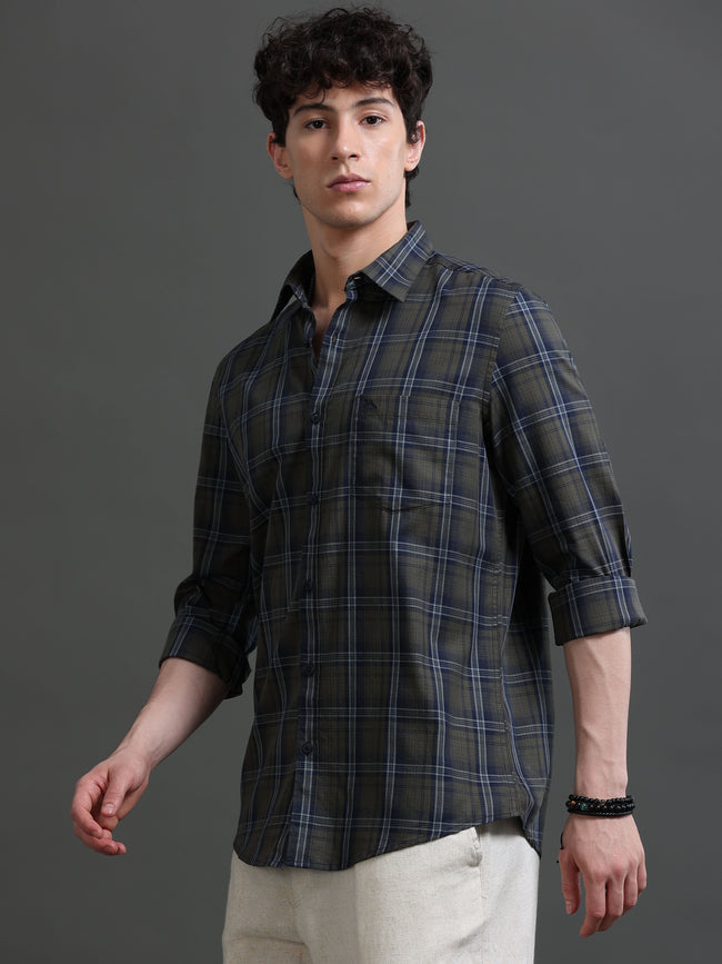 Men Green Check Shirt